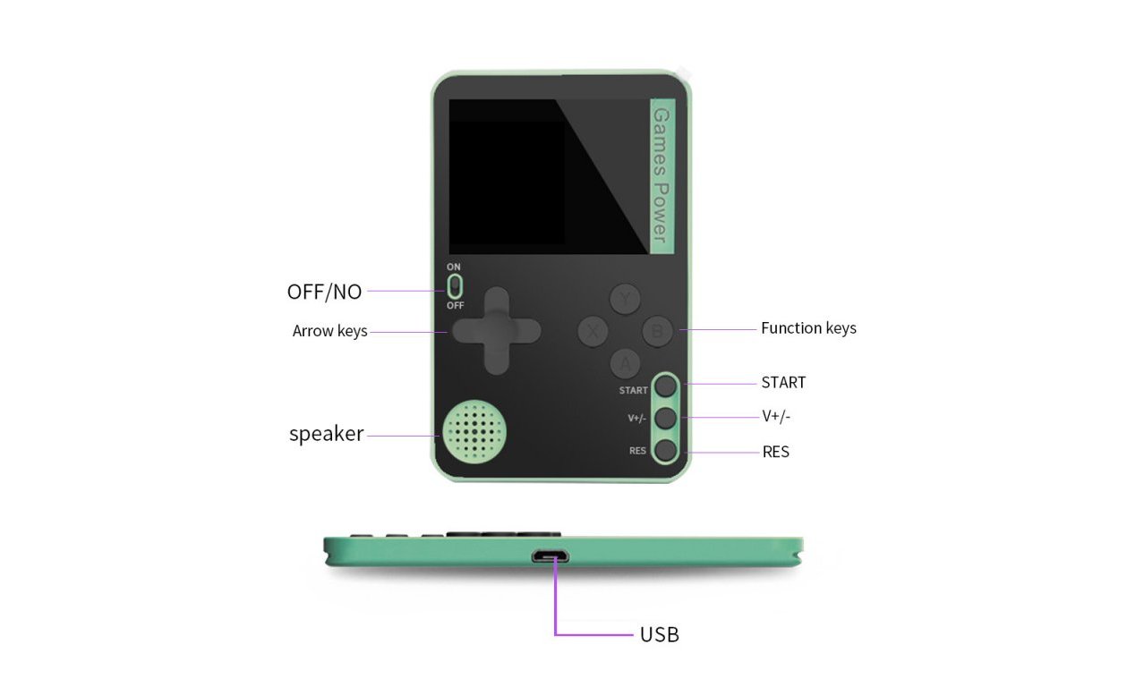 Купить Портативная ультратонкая игровая приставка RS-60 Retro Ultra Slim  8bit Green - 500 игр (с магнитным кольцом) | GAMEBUY